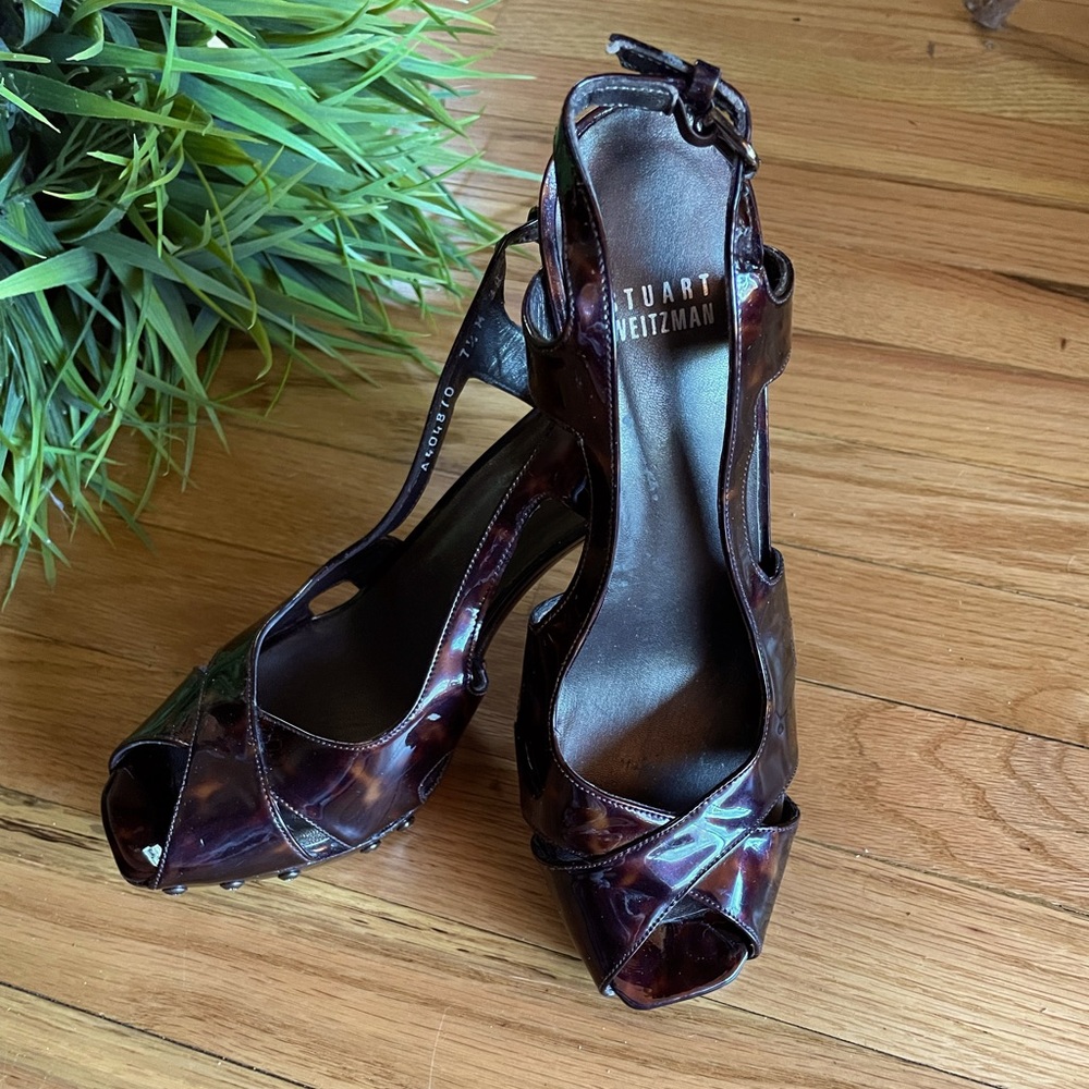 Stuart Weitzman Cognac Peep-Toe Slingbacks - image 2